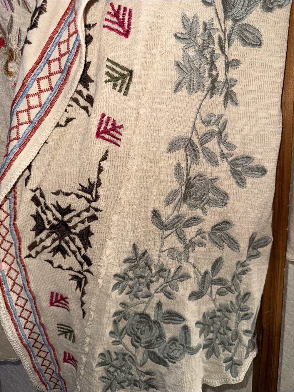 Coldwater Creek Cream Embroidered Floral Open-Front Cardigan - Picture 4 of 7